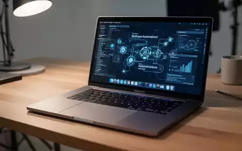 Ein moderner Arbeitsplatz mit einem MacBook Pro auf einem Schreibtisch, der Produktivität und Software-Automatisierung symbolisiert. - Foto: über boerse-global.de