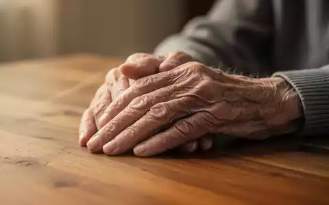 Nahaufnahme der Hände einer älteren Person, die auf einer Holzoberfläche ruhen, in einer ruhigen und nachdenklichen Atmosphäre. - Foto: über boerse-global.de