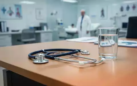 Stethoskop und ein Glas Wasser auf einem Arzt-Schreibtisch als Symbol für die medizinische Diagnose von Refluxbeschwerden. - Foto: über boerse-global.de