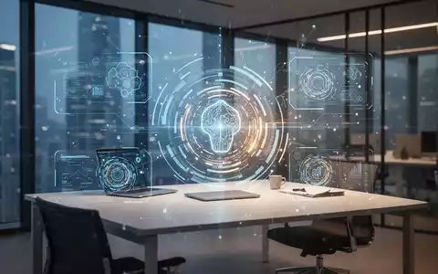 Modernes Büro mit digitaler Benutzeroberfläche als Symbol für KI-gestützte Produktivität und technologischen Fortschritt. - Foto: über boerse-global.de