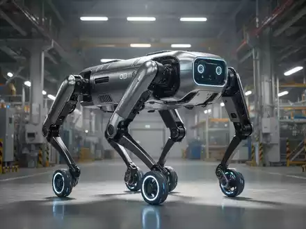 Ein hochmoderner vierbeiniger Roboter mit Rädern an den Füßen navigiert durch eine industrielle Anlage. - Foto: über boerse-global.de