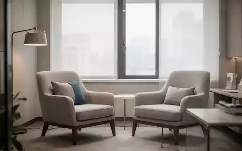Ein minimalistisches, helles Behandlungszimmer in einer Psychotherapiepraxis mit einem leeren Sessel. - Foto: über boerse-global.de