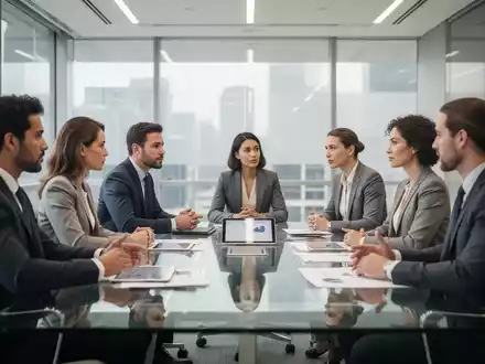 Professionelles Team in einem modernen Bürogebäude während eines konstruktiven Dialogs. - Foto: über boerse-global.de