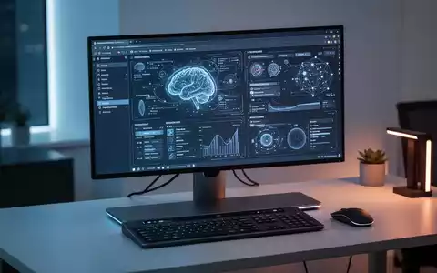 Schlanker Computer mit integrierter Tastatur auf modernem Schreibtisch, Browser-basierte KI-Oberfläche auf Monitor sichtbar. - Foto: über boerse-global.de