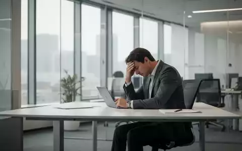 Eine Person sitzt lustlos an einem modernen Schreibtisch in einem leeren, minimalistischen Büro. - Foto: über boerse-global.de