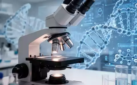 Ein medizinisches Labor mit Mikroskop und abstrakten molekularen Datenvisualisierungen für die Mikrobiom-Forschung. - Foto: über boerse-global.de