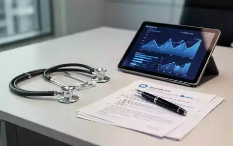 Stethoskop und digitale Finanzgrafiken auf einem Schreibtisch in einer modernen Arztpraxis. - Foto: über boerse-global.de