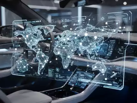 Hochmoderne digitale Schnittstelle mit Weltmodell-Daten autonomer Fahrzeuge und neuronaler Netzwerk-Visualisierung. - Foto: über boerse-global.de