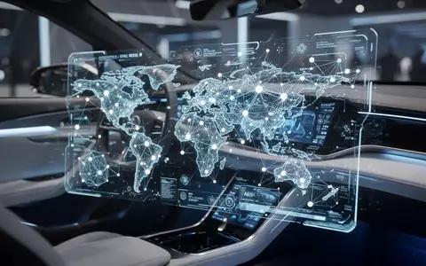 Hochmoderne digitale Schnittstelle mit Weltmodell-Daten autonomer Fahrzeuge und neuronaler Netzwerk-Visualisierung. - Foto: über boerse-global.de
