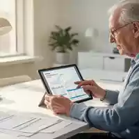 Eine ältere Person nutzt ein Tablet zur digitalen Erledigung von Steuerangelegenheiten in einer hellen, modernen Umgebung. - Foto: über boerse-global.de