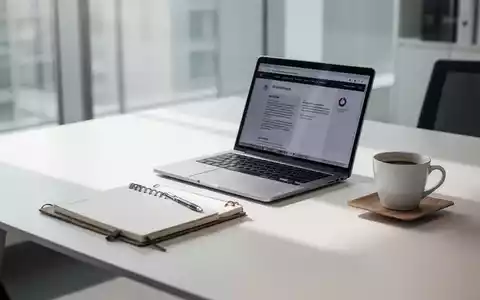 Ein moderner, aufgeräumter Schreibtisch mit einem Laptop und Notizbuch in einer professionellen Büroumgebung. - Foto: über boerse-global.de