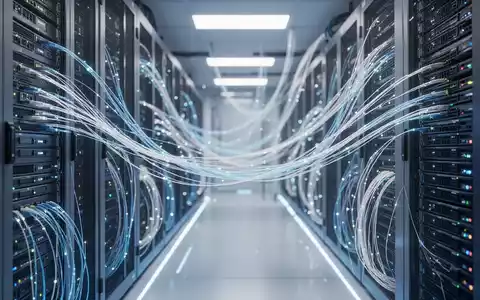 Moderner Serverraum mit leuchtenden Glasfaserkabeln, die fortschrittliche KI-Infrastruktur darstellen. - Foto: über boerse-global.de