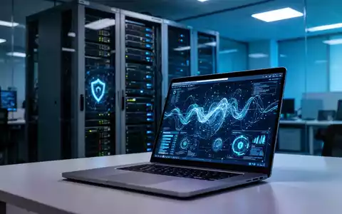 Ein Laptop-Bildschirm zeigt komplexe Cybersicherheits-Datenvisualisierungen in einem professionellen Büro. - Foto: über boerse-global.de