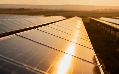 Moderne Solarpark-Anlage mit Photovoltaik-Paneelen im goldenen Licht der Abendsonne. - Foto: über boerse-global.de
