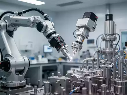 Ein hochmoderner Roboterarm in einer technologischen Ausbildungsumgebung bei der präzisen Arbeit an industriellen Komponenten. - Foto: über boerse-global.de