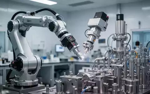 Ein hochmoderner Roboterarm in einer technologischen Ausbildungsumgebung bei der präzisen Arbeit an industriellen Komponenten. - Foto: über boerse-global.de