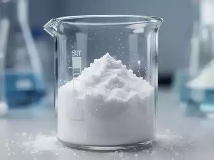 Kristallines weißes Pulver in einem Laborglas als Symbol für biochemische Forschung und zelluläre Energiegewinnung. - Foto: über boerse-global.de