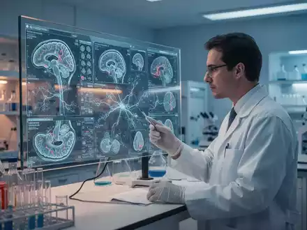 Ein Wissenschaftler analysiert komplexe neurologische Daten an einem modernen Bildschirm in einem Forschungslabor. - Foto: über boerse-global.de