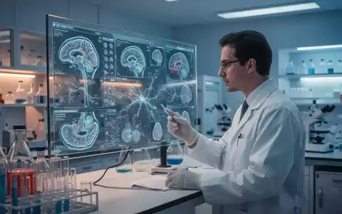 Ein Wissenschaftler analysiert komplexe neurologische Daten an einem modernen Bildschirm in einem Forschungslabor. - Foto: über boerse-global.de