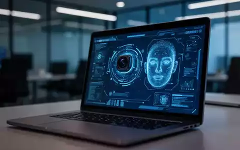 Ein Laptop-Bildschirm mit einer biometrischen Gesichtserkennungsschnittstelle in einem modernen Büro. - Foto: über boerse-global.de