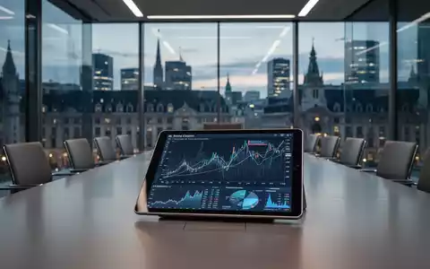 Digitale Risikoanalyse-Grafiken auf einem Tablet in einem modernen Konferenzraum mit Blick auf ein Finanzviertel. - Foto: über boerse-global.de