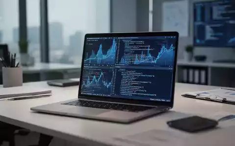 Ein moderner Schreibtisch mit einem Laptop, auf dem digitale Finanzdaten und strukturierte XML-Code-Strukturen zu sehen sind. - Foto: über boerse-global.de
