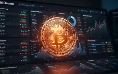 Digitales Bitcoin-Symbol auf einem Finanz-Dashboard mit gedimmter Beleuchtung. - Foto: über boerse-global.de