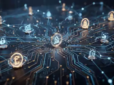 Abstrakte Darstellung moderner digitaler Finanztechnologie und vernetzter Transaktionsnetzwerke in professionellem Stil. - Foto: über boerse-global.de