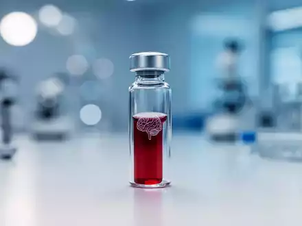 Eine medizinische Blutprobe in einem Reagenzglas in einem modernen Labor als Symbol für Alzheimer-Früherkennung. - Foto: über boerse-global.de