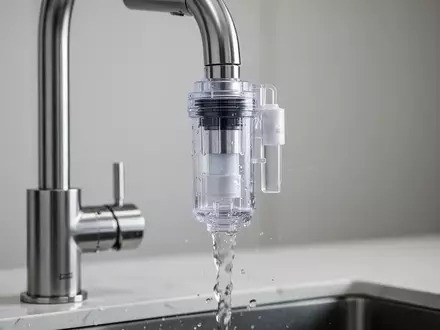 Nahaufnahme eines modernen Wasserhahns mit einem Trinkwasserfilter in einer sauberen Küchenumgebung. - Foto: über boerse-global.de
