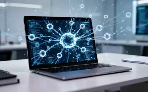 Abstraktes digitales Netzwerk und leuchtende Datenströme auf einem Laptop-Bildschirm als Symbol für KI-Agenten. - Foto: über boerse-global.de