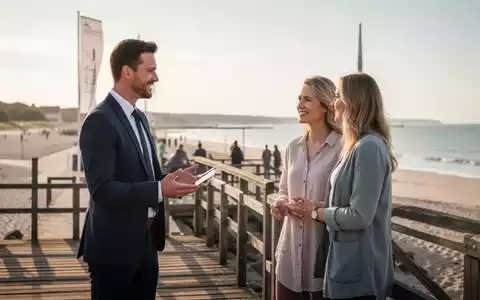 Recruiter im Beratungsgespräch mit Urlaubern an einer Küstenpromenade in Mecklenburg-Vorpommern zur Fachkräftegewinnung. - Foto: über boerse-global.de