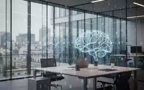 Abstrakte digitale Darstellung von KI-Strukturen und binärem Code über einem modernen Bürogebäude als Symbol für Transparenz. - Foto: über boerse-global.de