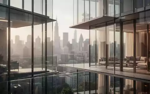 Moderne Immobilienarchitektur mit Glasfassade vor einer verschwommenen Skyline. - Foto: über boerse-global.de