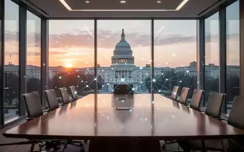 Ein moderner Konferenzraum mit Blick auf das US-Kapitol, der die Schnittstelle von KI und Regierungspolitik symbolisiert. - Foto: über boerse-global.de