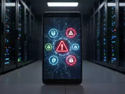 Ein Smartphone-Bildschirm in einem dunklen, technologischen Umfeld symbolisiert digitale Sicherheitsbedrohungen. - Foto: über boerse-global.de