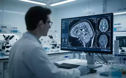 Medizinischer Forscher betrachtet ein Gehirnscan-Bild auf einem Monitor in einem modernen Labor. - Foto: über boerse-global.de
