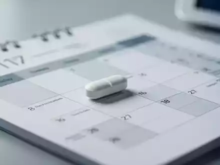 Eine einzelne Tablette auf einem Kalender zur Symbolisierung der wöchentlichen Medikamenteneinnahme bei Diabetes. - Foto: über boerse-global.de