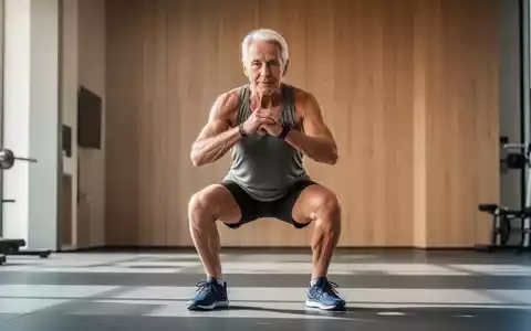 Eine sportliche Person über 60 führt in einem hellen, modernen Fitnessstudio kontrollierte Kniebeugen aus. - Foto: über boerse-global.de
