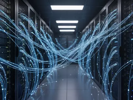 Modernes Rechenzentrum mit leuchtenden Glasfaserkabeln als Symbol für Cybersicherheit und KI-Systeme. - Foto: über boerse-global.de
