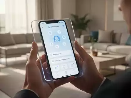 Nahaufnahme eines iPhone-Bildschirms mit Kindersicherungseinstellungen in einem hellen, modernen Zuhause. - Foto: über boerse-global.de