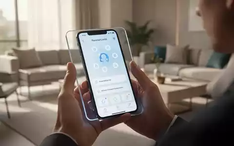 Nahaufnahme eines iPhone-Bildschirms mit Kindersicherungseinstellungen in einem hellen, modernen Zuhause. - Foto: über boerse-global.de
