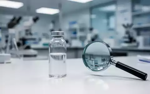 Ein medizinisches Labor-Setting mit einem Glasfläschchen und einer Lupe als Symbol für die Prüfung von Nahrungsergänzungsmitteln. - Foto: über boerse-global.de
