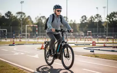 Eine ältere Person trainiert sicher auf einem Pedelec auf einem Übungsparcours. - Foto: über boerse-global.de
