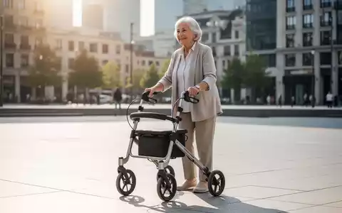 Eine ältere Person trainiert sicher mit einem Rollator auf einem hellen, städtischen Platz. - Foto: über boerse-global.de