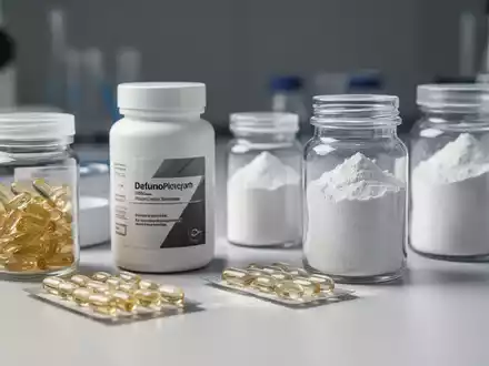 Verschiedene hochwertige Nahrungsergänzungsmittel in Kapseln und Pulverform auf einem modernen Labortisch. - Foto: über boerse-global.de