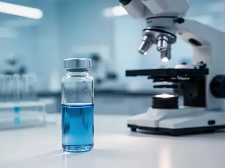 Ein medizinisches Labor mit Reagenzglas und Mikroskop als Symbol fĂŒr die Forschung an Darmbakterien und Krebstherapie. - Foto: ĂŒber boerse-global.de