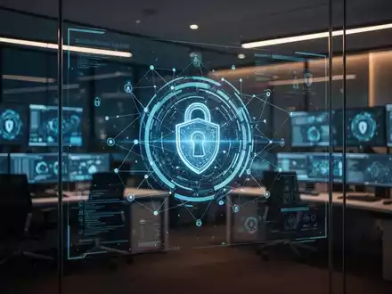 Modernes Cyber-Sicherheitszentrum mit digitaler Netzwerkgrafik und professioneller Lichtstimmung. - Foto: über boerse-global.de