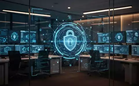 Modernes Cyber-Sicherheitszentrum mit digitaler Netzwerkgrafik und professioneller Lichtstimmung. - Foto: über boerse-global.de