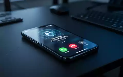Ein Smartphone auf einem dunklen Bürotisch mit einem eingehenden verdächtigen Anruf als Symbol für Cyberkriminalität. - Foto: über boerse-global.de